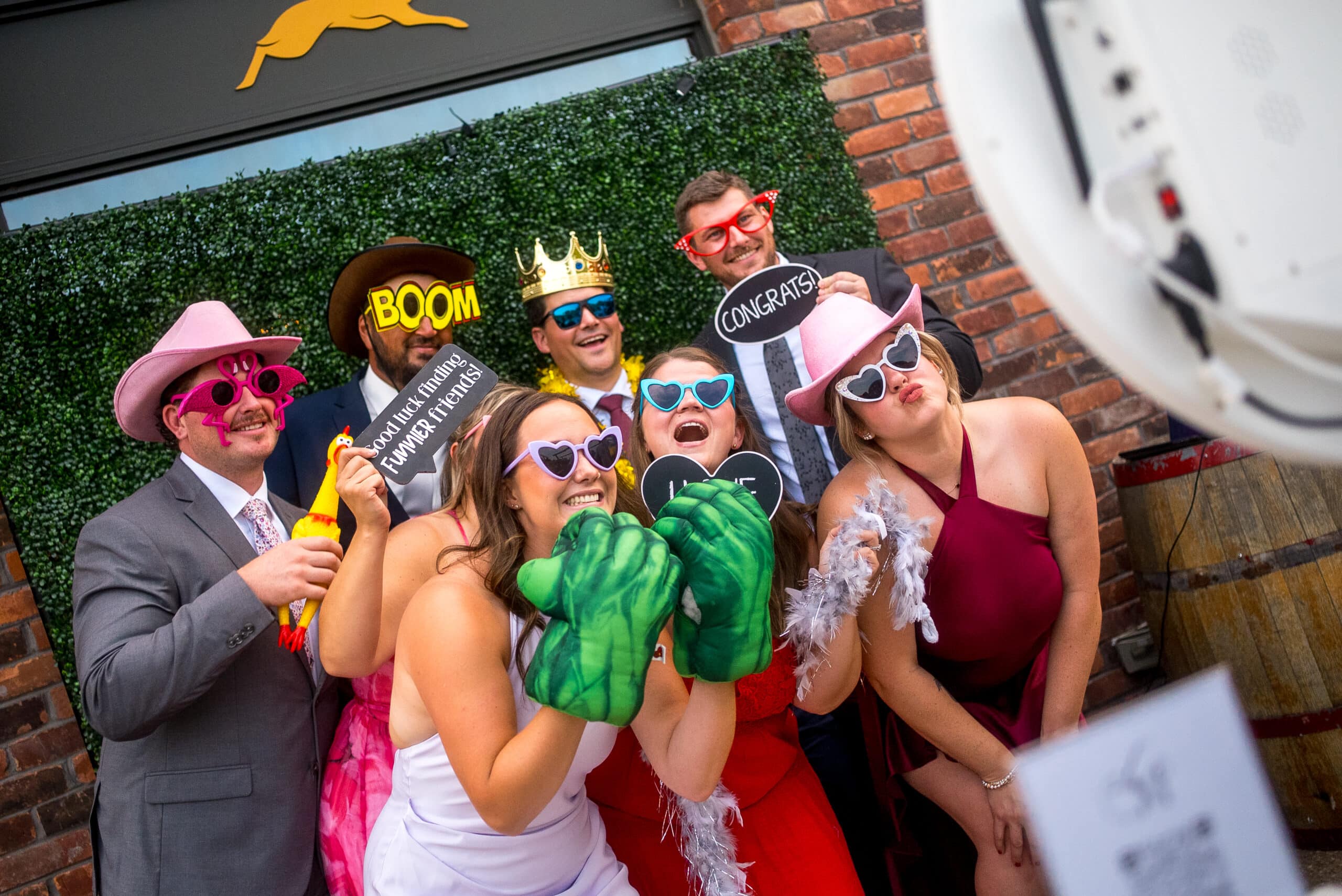 wedding guests using mirror photobooth at toronto are wedding